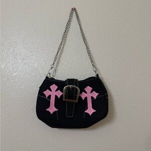 Black and Pink Cross Design Women's Bag
